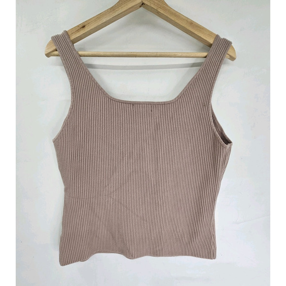 Marled Womens Ribbed Stretchy Fitted Tank Crop Top Cami XL Brown Casual Summer - Picture 2 of 6